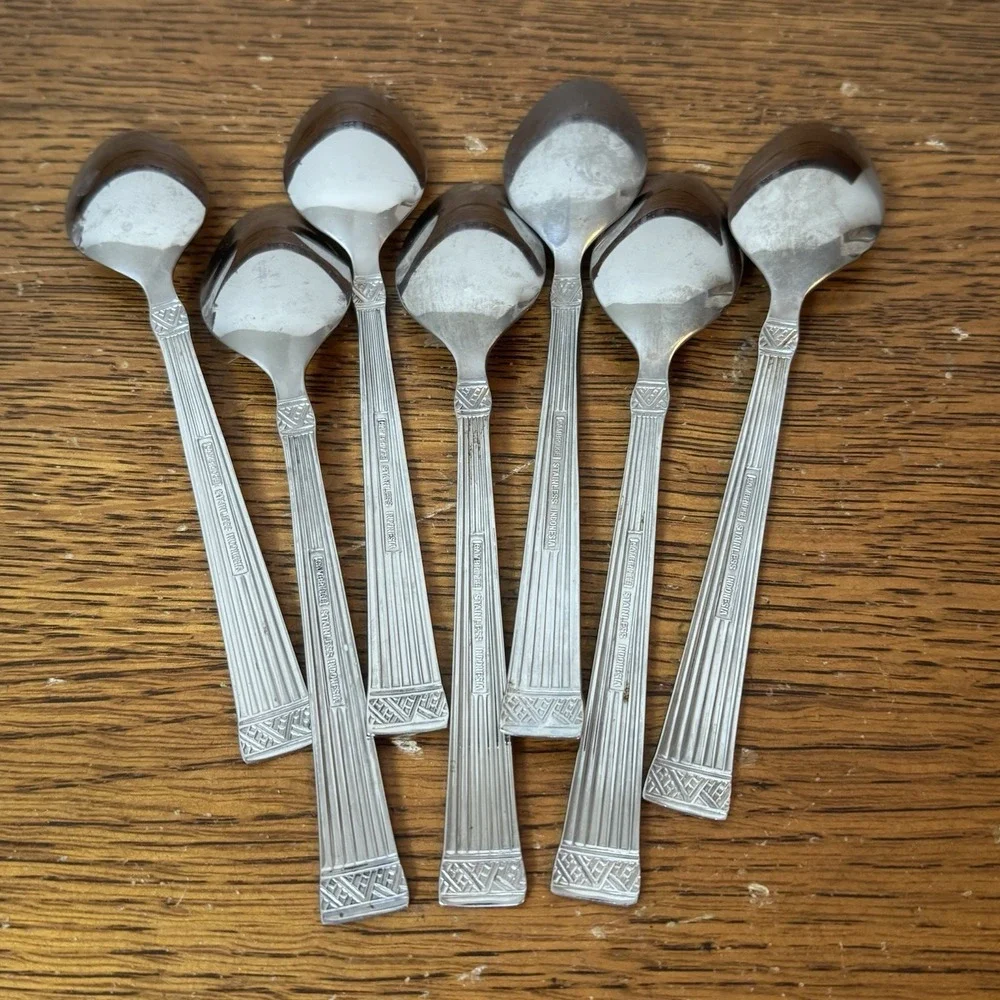Cambridge Stainless Steel Tea Spoons Set of 7 Modern Ribbed Handle